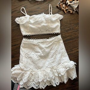 Worn once! Fashion Nova Kids size 6 two-piece white crop and skirt set
